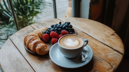 Croissants Berries Coffee Delightful Breakfast Table