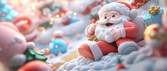 Joyful Santa Claus Christmas Scene  Festive 3D Render