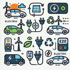 Electric car icon set flat vector