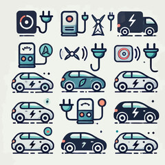 Electric car icon set flat vector