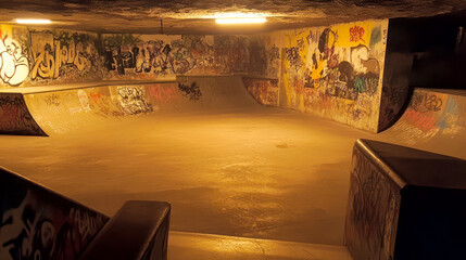 Indoor skate park underground interior