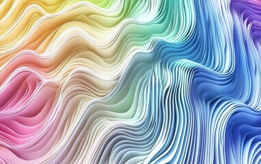 Fototapeta premium A dynamic 3D wave pattern in gradient rainbow colors, creating depth and movement on a white background