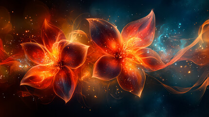 Obraz premium Flowers made of red fire