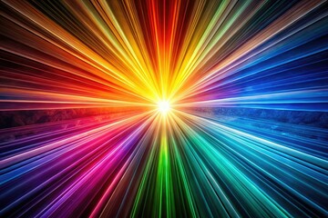 A high-resolution panoramic abstract depicts a spectrum of colorful light beams.