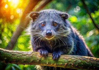 Binturong in Lush Rainforest Habitat - Rule of Thirds Composition