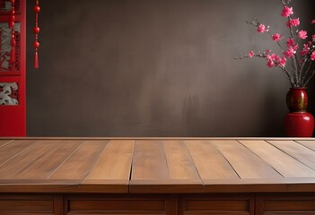 Asian table mockup with decor for festive presentations