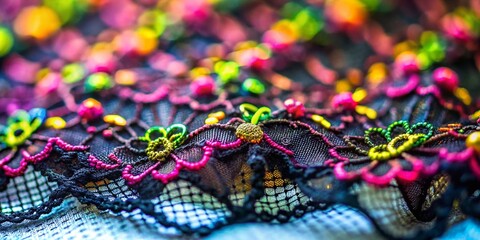 Black Raschel Lace Trim Net Fabric Detail - Miniature Tilt-Shift Photography