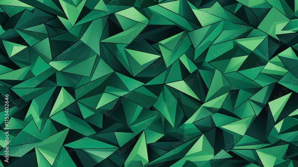 Poster abstract emerald green triangular geometric pattern: a seamless low-poly design texture