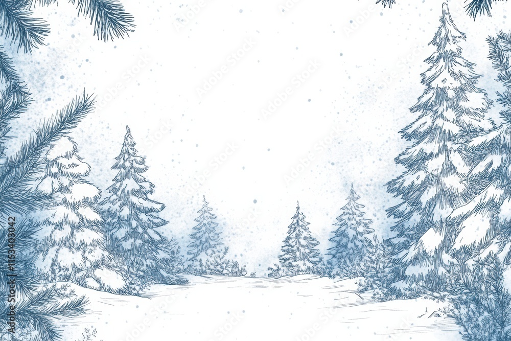 Poster winter wonderland doodle featuring snow covered trees and a serene landscape in a tranquil forest se