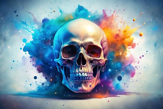 Blue Watercolor Skull Scatter Plot Abstract Art - Medical Data Visualization