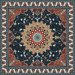 Persian Square Carpet, Prayer Mat, Mandala Carpet Pattern