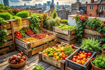 Obraz premium Urban Rooftop Garden: Fresh Produce & Healthy Eating