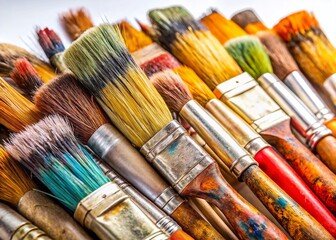 Used Paintbrushes on White Background - Artistic Still Life Photography