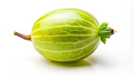 Clean lines, pure white, one gooseberryâ€”a still life study.