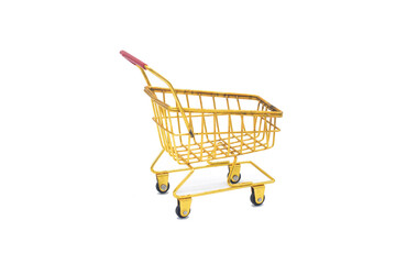 goldan shopping trolley, Gold mini shopping trolley on gray background, Concept for shopping...