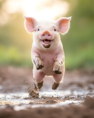 Picture of cute pig, pork, processed food, photograph or illustrator for advertising