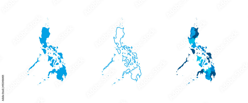 Poster philippines set of three maps - solid map, outline map and map highlighting administrative divisions