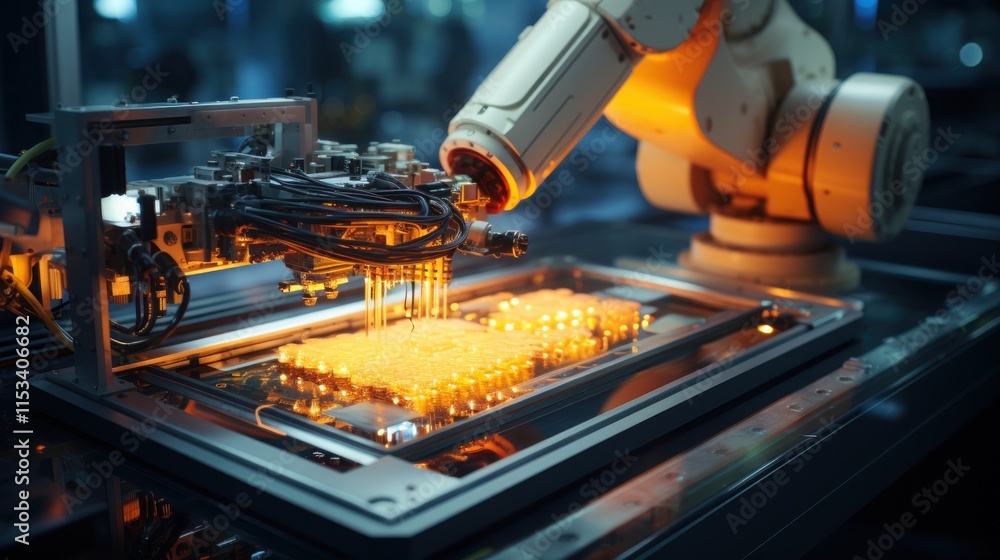 Poster automated manufacturing process: robotic arm precision assembly