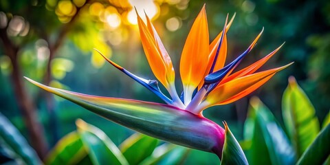 Obraz premium Vibrant Bird of Paradise Flower Close-up, Tropical Bloom, Exotic Plant, Paradise Flower Photography