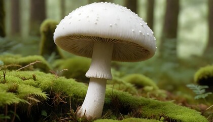 Fototapeta premium A mushroom with a rounded, bumpy cap growing in a mossy, environment
