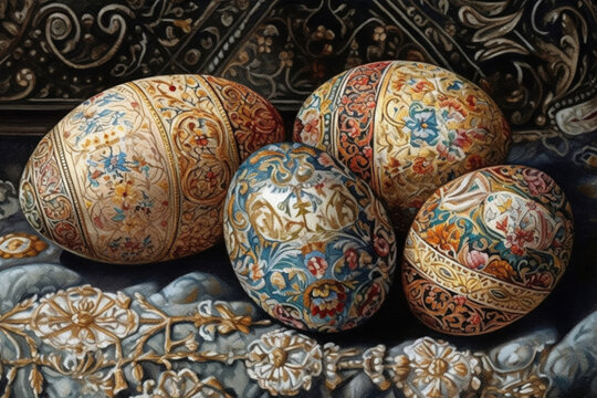 russian easter, Easter eggs with exquisite painting.  watercolor style,  - Powered by Adobe