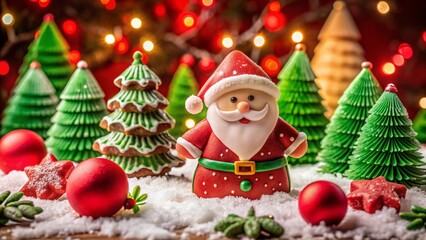 Obraz premium Cheerful Santa Claus in Snowy Winter Wonderland with Paper Cutout Style Ornaments