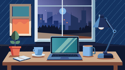 Naklejka premium Retro workspace with city views