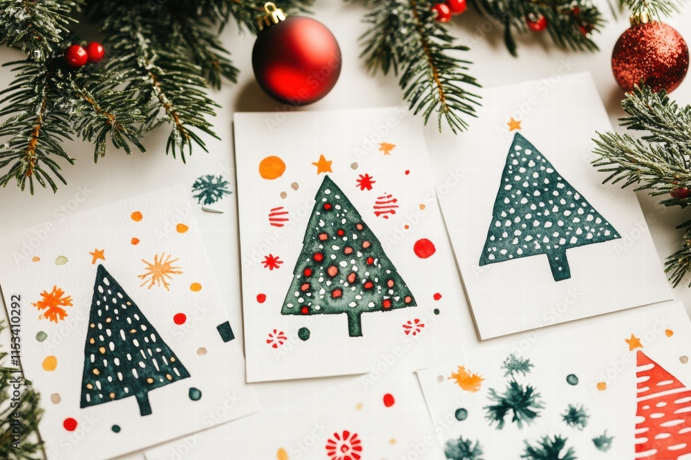 Poster creating festive christmas cards with cheerful designs and decorations in a cozy setting. generative