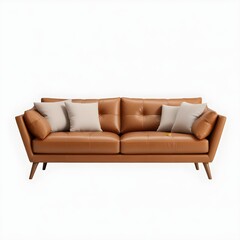 Fototapeta premium A leather sofa with a modern, minimalist design. The sofa has a low profile and clean lines design