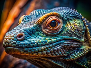 Fototapeta premium Close-Up Komodo Dragon Portrait: Powerful Reptile Eye Detail Stock Photo