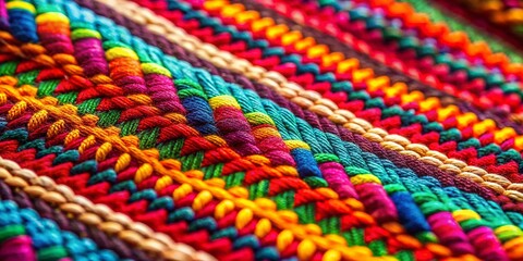 Close-up Macro Shot of Vibrant Native Textile Pattern - Detailed Woven Fabric Texture