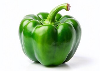 Vibrant Green Bell Pepper Isolated on White Background - Fresh Produce Stock Photo