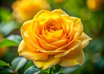 Close-Up of a Vibrant Yellow Rose in a Garden - Detailed Macro Photography