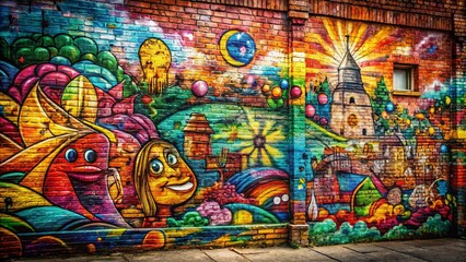 Obraz premium Vibrant Graffiti Wall Art: Colorful Brick Texture Background