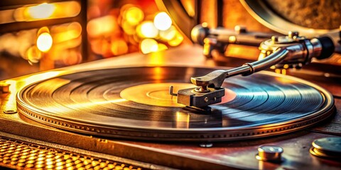 Close-up of Vintage Vinyl Record on Retro Turntable Player