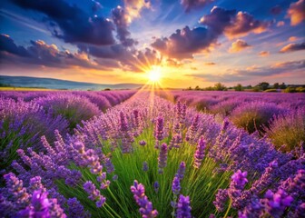 Fototapeta premium Vibrant Lavender Fields in Full Bloom: A Documentary Photography Approach