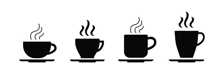 Coffee cup vector icon set. Cups of hot coffee or tea symbol collection isolated on white background