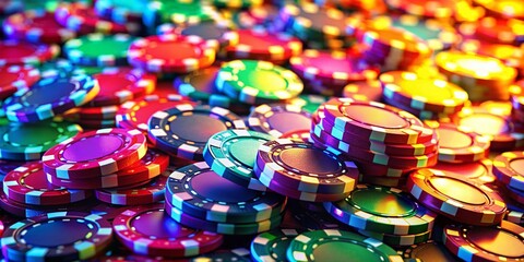 Colorful Casino Chips Glowing Under Neon Lights - Gambling Background