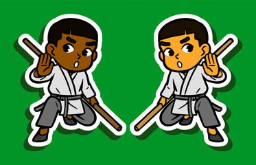 Cute Kung Fu Boy Doodle Sticker Illustration