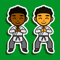 Cute Kung Fu Boy Doodle Sticker Illustration