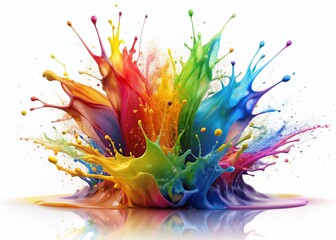 Vibrant Multicolored Paint Splash Explosion on White Background - Stock Photo