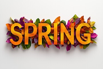 Naklejka premium Bright and vibrant spring word decorated with colorful autumn leaves on a white background capturing seasonal change