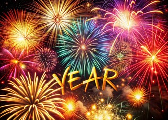 Fototapeta premium Vibrant New Year's Eve Fireworks Display Illuminating Night Sky