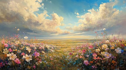 Serene Summer Meadow Underneath A Cloudy Sky