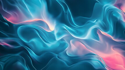 Obraz premium Fluid Teal and Pink Abstract 3D Render: Digitally Painted Swirling Waves. AI Generated
