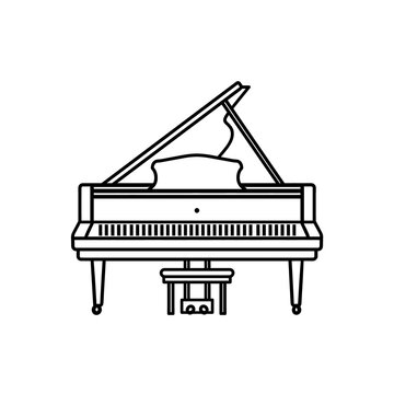 a black and white drawing of a piano