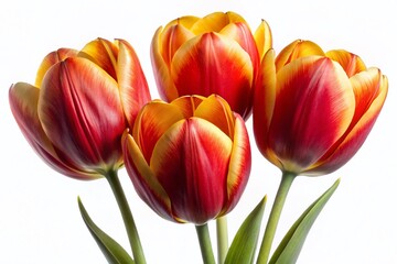 Vibrant Red and Yellow Tulips Isolated on White Background - Spring Flowers Stock Photo