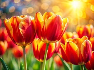 Vibrant Red and Yellow Tulips with Bokeh Background - Spring Flowers