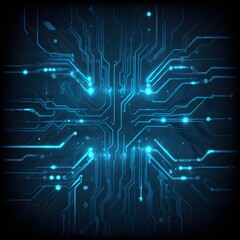A futuristic, abstract circuit board pattern with glowing lines and shapes on a dark background, suggesting a high-tech digital theme