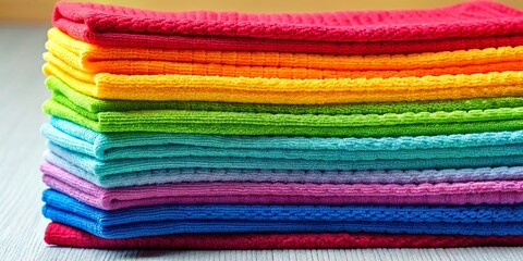 Vibrant Stack of Multicolored Washcloths - Laundry Cleaning Supplies